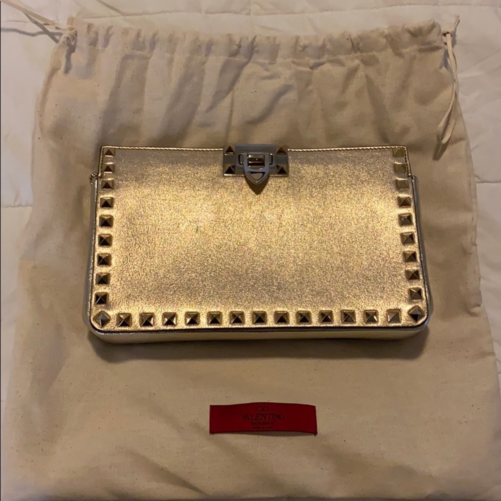 Valentino rockstud metallic clutch